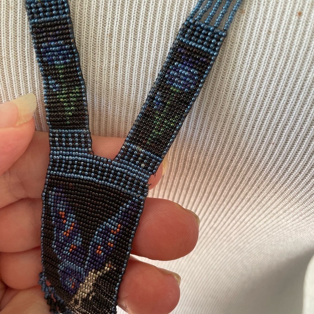 Antique 1920s Flapper Art Deco‎ Micro Beaded Necklace with Butterfly - Picture 9 of 10